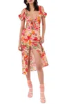 For Love & Lemons Beth Floral Corded Lace Midi Dress In Pink In Multi