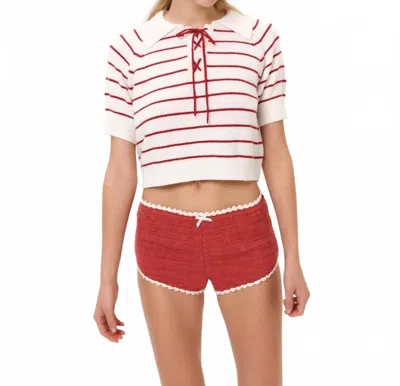 For Love & Lemons Betsy Striped Polo Tee In White Red