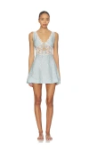 For Love & Lemons Bluebird Jacquard Mini Slip Dress In Blue