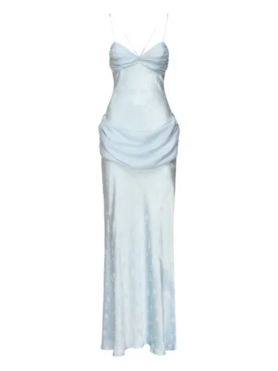 For Love & Lemons Bow-detailed Jacquard Dress In Blue