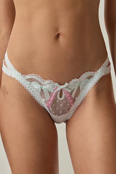 For Love & Lemons Bow Embroidered Thong In Mint, Women's At Urban Outfitters In Green