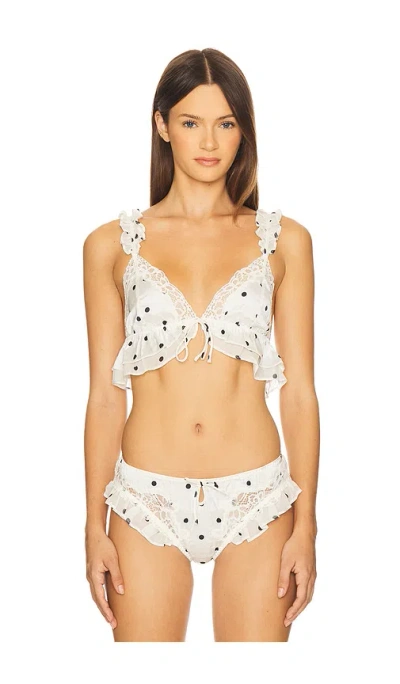 For Love & Lemons Butterfly Lace Ruffle Bralette In White