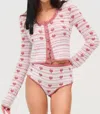 For Love & Lemons Candy Heart Knit Cardigan In Cream In Pink