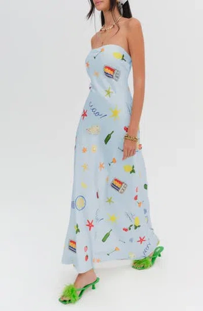 For Love & Lemons Carla Strapless Maxi Dress In Blue