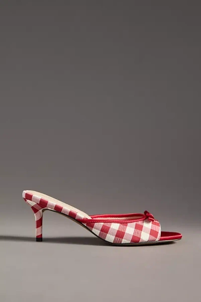 For Love & Lemons Cassandra Denim Kitten Heels In Red