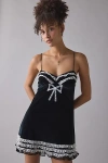 For Love & Lemons Claire Velvet Lace Trim Babydoll Mini Dress In Black, Women's At Urban Outfitters In Black