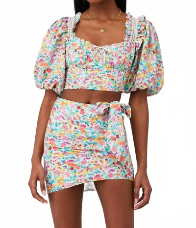 FOR LOVE & LEMONS CLAUDE PUFF SLEEVES TOP IN AQUA