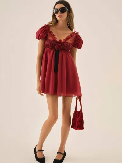 For Love & Lemons Claudine Chiffon Mini Dress In Oxblood In Red