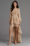 For Love & Lemons Colette Satin Burnout High-low Dress In Brown