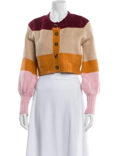 Pre-owned For Love & Lemons Colorblock Pattern Crew Neck Sweater In Neutral