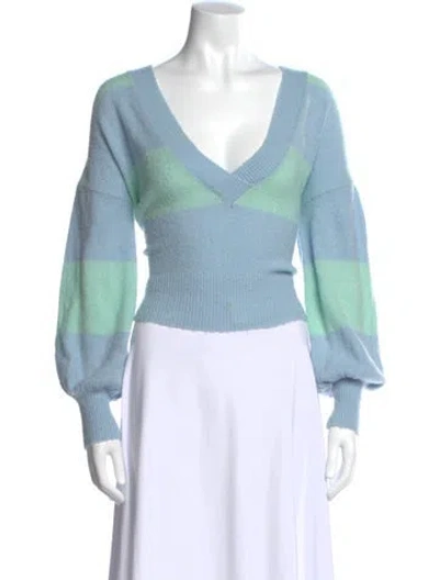 Pre-owned For Love & Lemons Colorblock Pattern V-neck Sweater In Blue