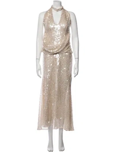 Pre-owned For Love & Lemons Cowl Neck Long Dress In Neutral