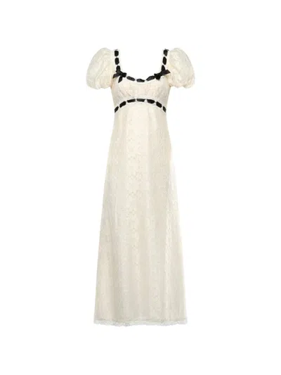 For Love & Lemons Creampuff Ribbon Maxi Dress In White