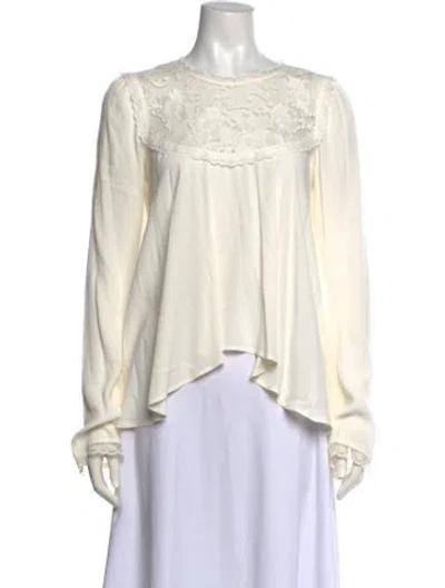 Pre-owned For Love & Lemons Crew Neck Long Sleeve Blouse In Neutral