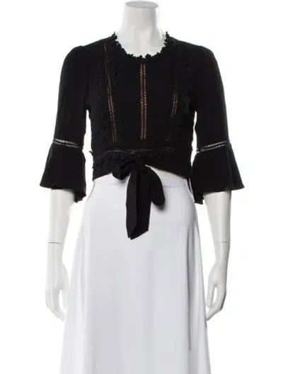 Pre-owned For Love & Lemons Crew Neck Three-quarter Sleeve Top In Black