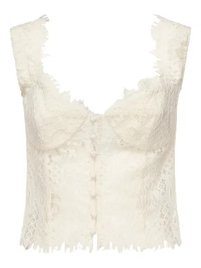 For Love & Lemons Crochet-lace Buttoned-up Top In Neutral
