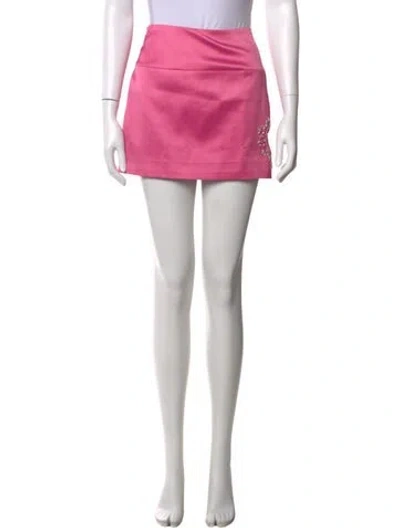 Pre-owned For Love & Lemons Crystal Embellishments Mini Skirt In Pink