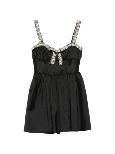 For Love & Lemons Crystal-embellished Bow-detail Mini Dress In Black