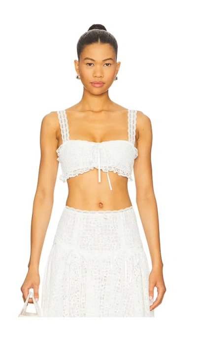 For Love & Lemons Daisy Lace Crop Top In White