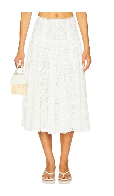 For Love & Lemons Daisy Lace Midi Skirt In White