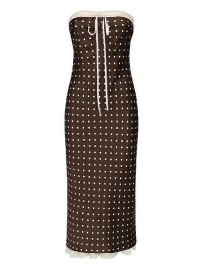 For Love & Lemons Daisy Mae Polka-dot Ribbon Midi Dress