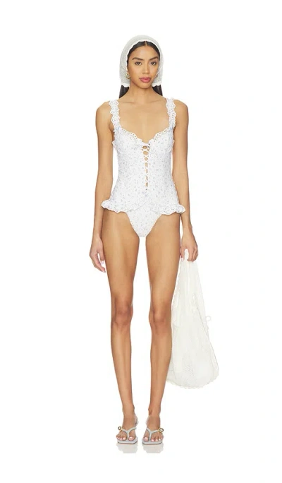 For Love & Lemons Daisy One Piece Swimsuit In White