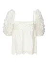 For Love & Lemons Eyelet-embroidered Puff-sleeve Top In White