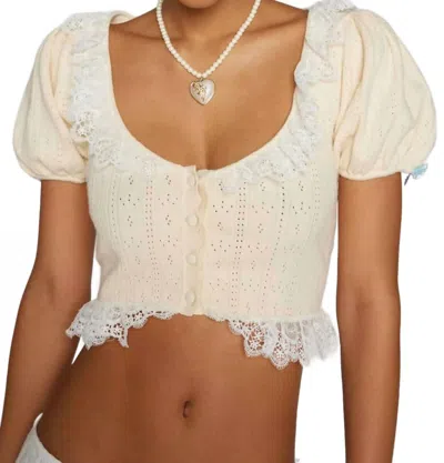 For Love & Lemons Daniela Knit Top In Cream White