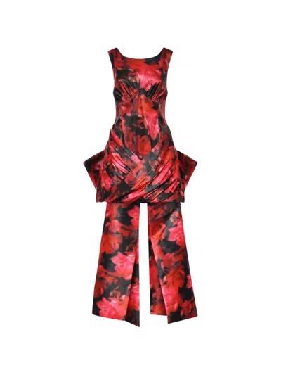 For Love & Lemons Dark Romance Floral-print Bow-detail Dress In Red