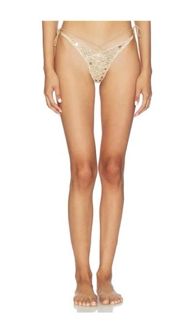 For Love & Lemons Dazzle Me Thong Panty In Gold