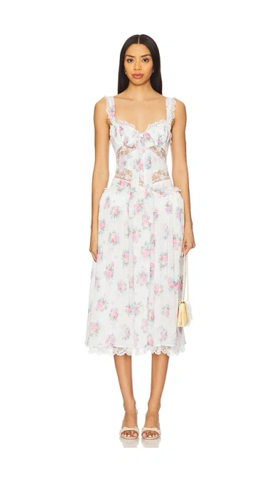 For Love & Lemons Doily Bouquet Midi Dress In White