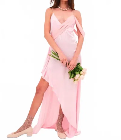 For Love & Lemons Draped Plunge Neck Asymmetric James Maxi Dress In Pink
