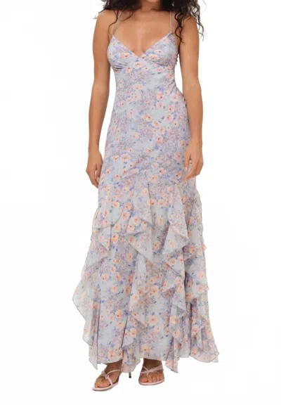 For Love & Lemons Elea Floral Maxi Dress In Blue In Animal Print