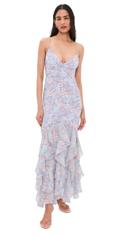 For Love & Lemons Elea Maxi Dress Blue In Multi