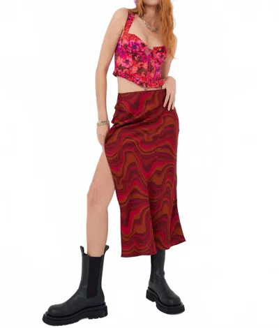 For Love & Lemons Eleanor Midi Skirt In Red In Animal Print