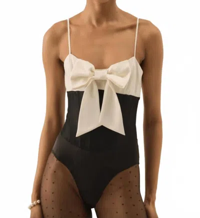 For Love & Lemons Emalie Taffeta Spaghetti Strap Bodysuit In Black