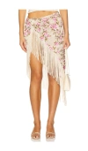 For Love & Lemons Esme Rose Embroidered Asymmetrical Skirt In Neutral