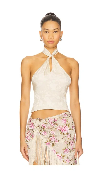 For Love & Lemons Esme Silk Jacquard Top In Neutral