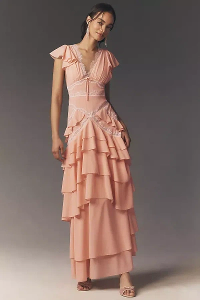 For Love & Lemons Exclusive:  Adriana Silk Blend Maxi Gown In Pink