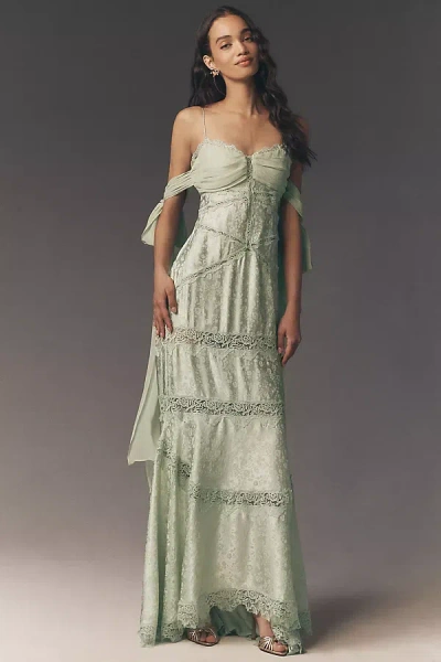 For Love & Lemons Exclusive:  Rita Silk Maxi Gown In Green