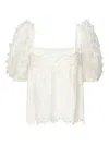 For Love & Lemons Eyelet-embroidered Puff-sleeve Top In Neutral
