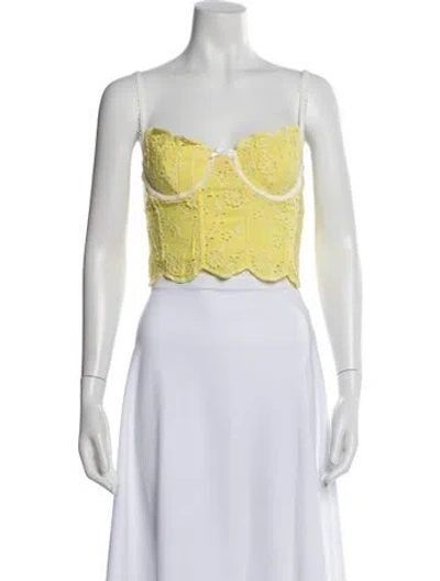Pre-owned For Love & Lemons Eyelet Floral Print Crop Top In Yellow