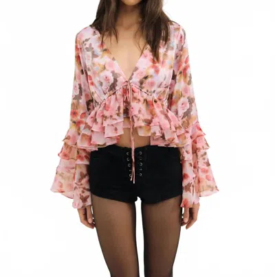For Love & Lemons Fallen Floral Top In Pink