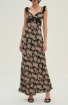For Love & Lemons Fallen Rose Maxi Dress In Black