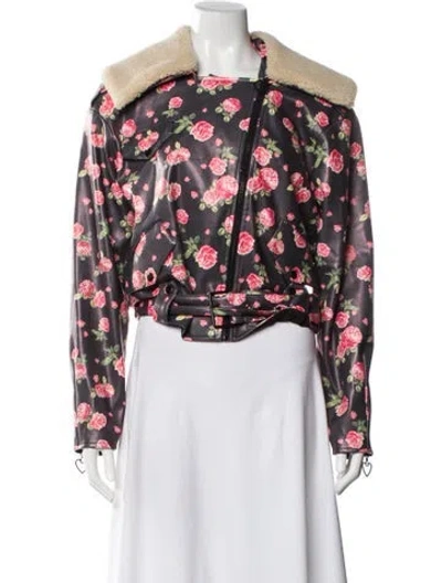 Pre-owned For Love & Lemons Faux Leather Floral Print Biker Jacket In Multi