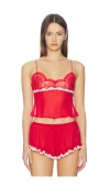 For Love & Lemons Fiona Lace Camisole Top In Red
