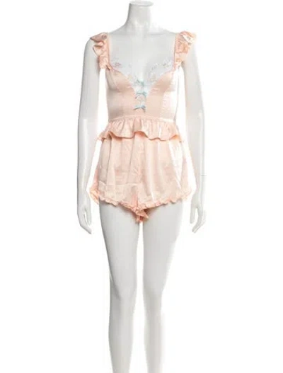 Pre-owned For Love & Lemons Floral Print Bow Accents Nightgown In Pink