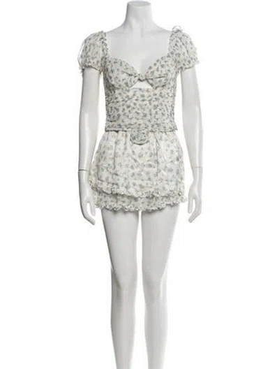 Pre-owned For Love & Lemons Floral Print Bow Accents Skirt Set In Neutral
