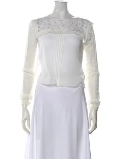Pre-owned For Love & Lemons Floral Print Crew Neck Blouse In White
