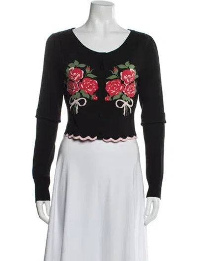 Pre-owned For Love & Lemons Floral Print Crew Neck Sweater In Black